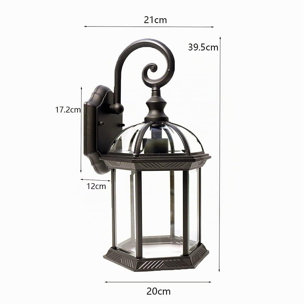 Mengjay Lampada da parete esterni impermeabile Villa paesaggio della decorazione della lampada del giardino Lanterna Retrò E27 Applique da parete all'aperto europea per esterni in alluminio vetro (A)