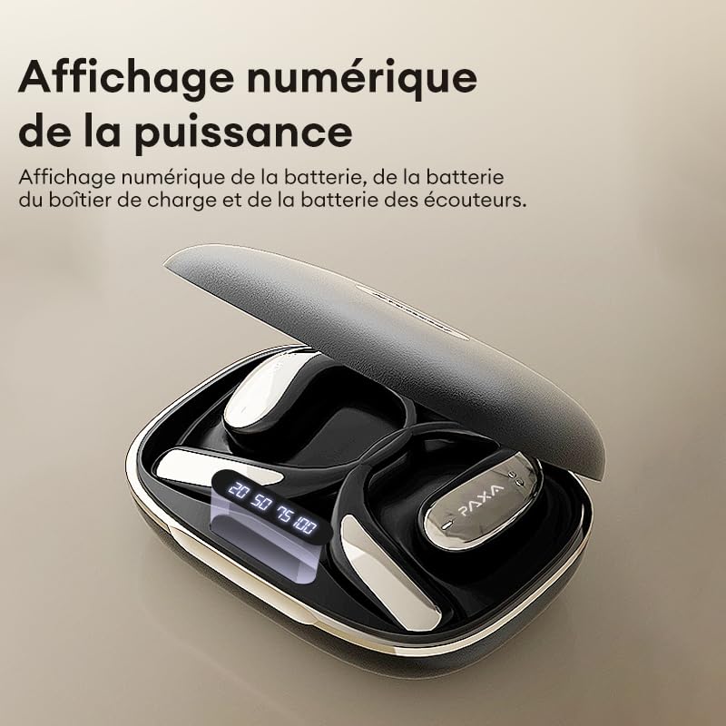 PAXA Vogbuds5Proai Auricolari Traduttore Ia, Auricolari Open-Ear Wireless 3-In-1 Con App, Traduttore Vocale Bluetooth 5.4, Cuffie Intelligenti Con Display Led, Autonomia Fino A 40 Ore, Nero
