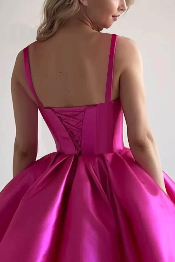 GUKARLEED Satin Homecoming Dresses for Teens with Bow Puffy A-Line Short Prom Dress Scoop Neck HOCO Dress Photo Shoot Sweet4