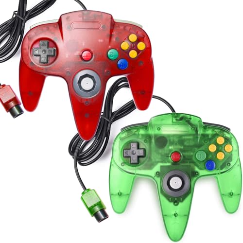 Image of miadore 2 Packs Classic 64 Wired Controller Joystick for N64 Video Game System N64 Console (Jungle Green and Red)