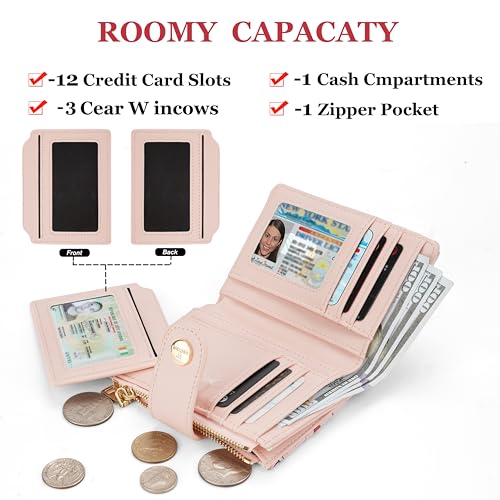 Image of Small Womens Wallet,Bifold Leather Wallet for Women RFID Card Holder Ladies Compact Pocket Wallet for Crossbody Bag (Cherry)