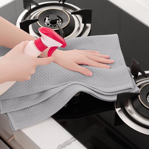 Image of Homaxy 100% Cotton Oversized Waffle Weave Kitchen Dish Towels, Ultra Soft Absorbent Quick Drying Cleaning Towel, 20x28 Inches, 8-Pack, Light Gray