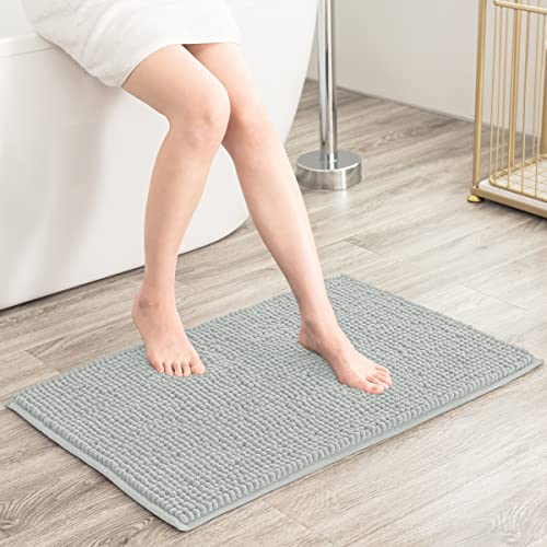 Subrtex Bathroom Rugs Chenille Bath Rug Soft Short Plush Bath Mat Soft Shower Mat Water Absorbent Shower Mat Quick Dry Machine Washable(Light Gray,16" X 24") #TOP1