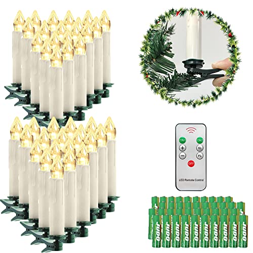COOSNUG 40PCS Navidad velas Blanco cálido velas Vino respetar LED Velas mando a distancia inalámbrico temporizador para árbol de Navidad decoración de Navidad Boda Cumpleaños Fiesta Cover