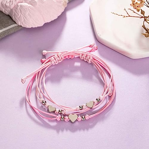AnotherKiss Back to School Gifts Mommy and Me Matching Bracelets for Mom Daughter, First Day of School Gifts for Girls, Mother Daughter Bracelet Set 3pcs (1 Deep Pink & 2 Pink)4