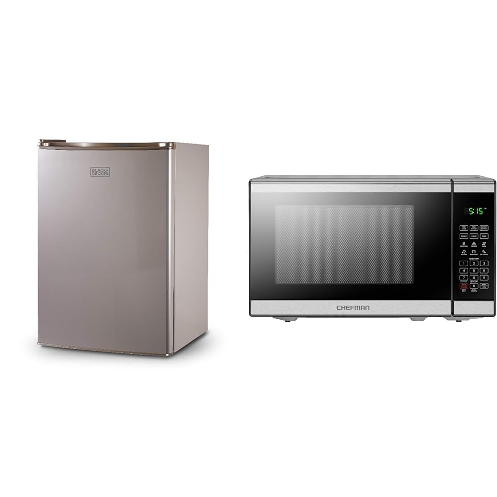 BLACK+DECKER BCRK25V Compact Refrigerator Energy Star Single Door Mini Fridge with Freezer &amp; Chefman Countertop Microwave Oven 0.7 Cu. Ft. Digital Stainless Steel Microwave 700 Watts