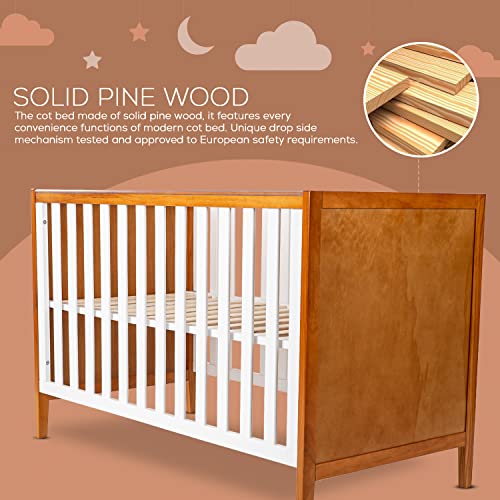 Image of BAYBEE Wooden Baby Cot for 0-3 Years | Cradle for New Born | Premium Pine Wood Baby Crib with 3-Level Height Adjustment, Protective Rail Cover & Portable Nursery Design (White)