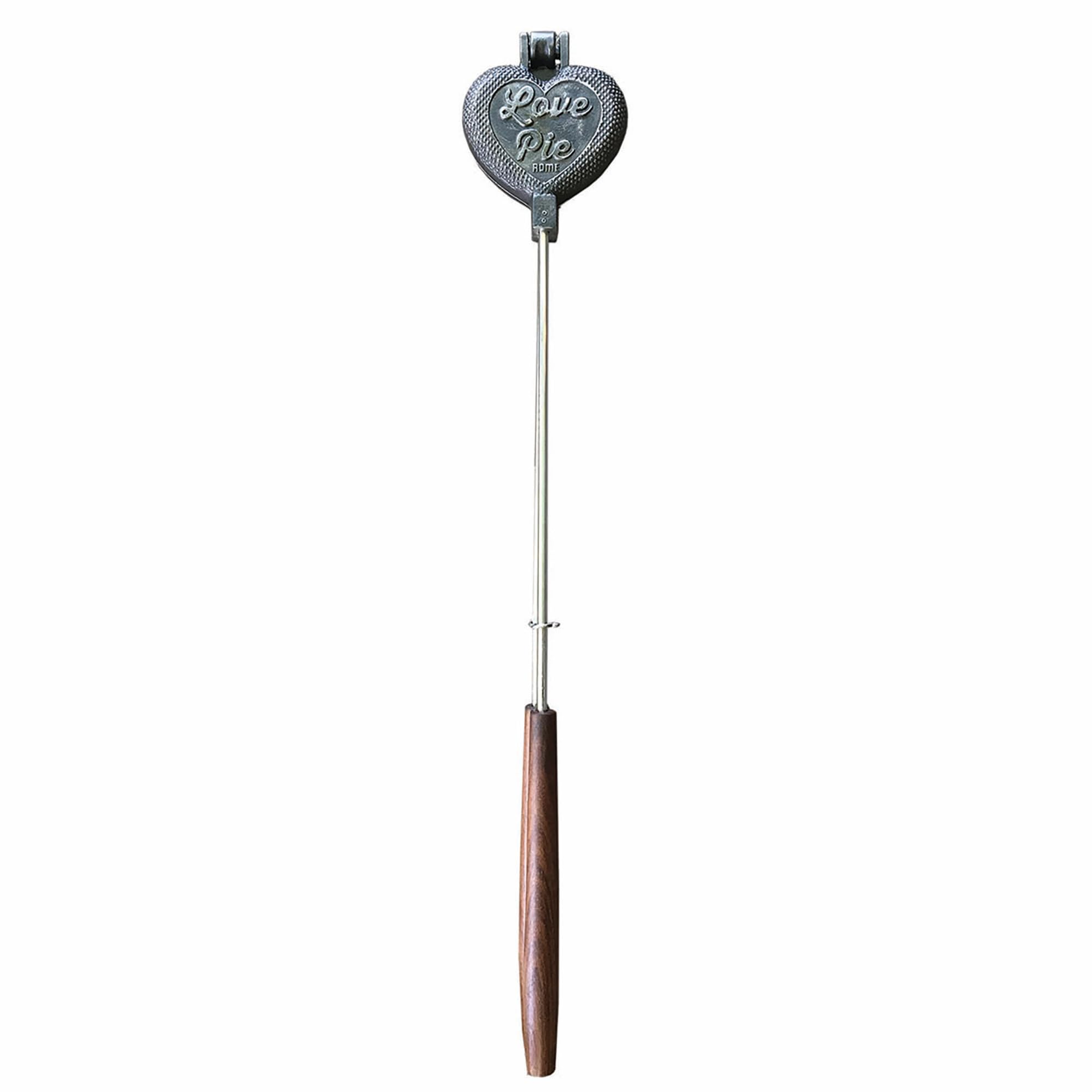 Rome Love Pie Heart Shaped Cast Iron Pie Iron for Campfire or Fire Pit Use, 4.25" x 28" Stainless Steel Rods and Wood Handles