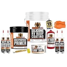 BEEST RV Roof Repair Kit Includes Silicone Roof Coating 5G, EPDM Primer 1G, RV Cleaner 32 Oz, Non-Sag & Self-Leveling Lap Sealant, Seam Roller, Seam Tape & Gloves| Repair & Maintenance Bundle