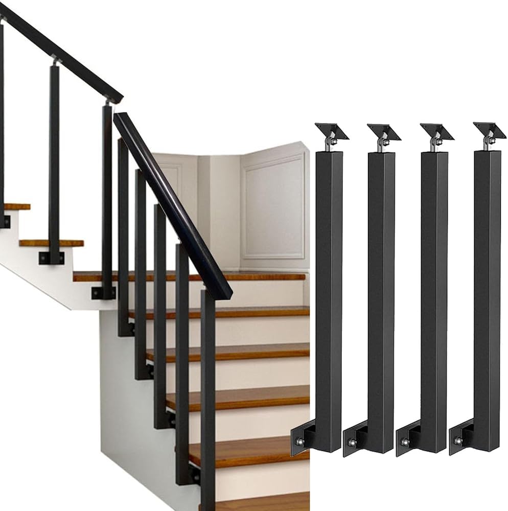 Lqsybhd 4Pack Side Mounted Railing Post With Adjustable 270° Angle Bracket Black Deck Stair Spindle For Home Office Hotel Decorate(Size:95cm/37.4Inch,Color:4pack)