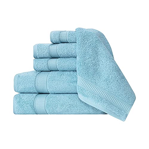 La’ Hammam Fine Living - 6 Pieces Cotton Towel Set - 2 Bath Towels, 2 Hand Towels, 2 Washcloths For Bathroom, Kitchen, Hotel, Gym & Spa | Super Soft, Highly Absorbent, Luxury Towels Set - Aqua #TOP1