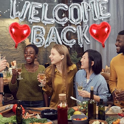 Image of TONIFUL 16 Inch Silver WELCOME BACK Foil Letter Balloons Banner Decoration