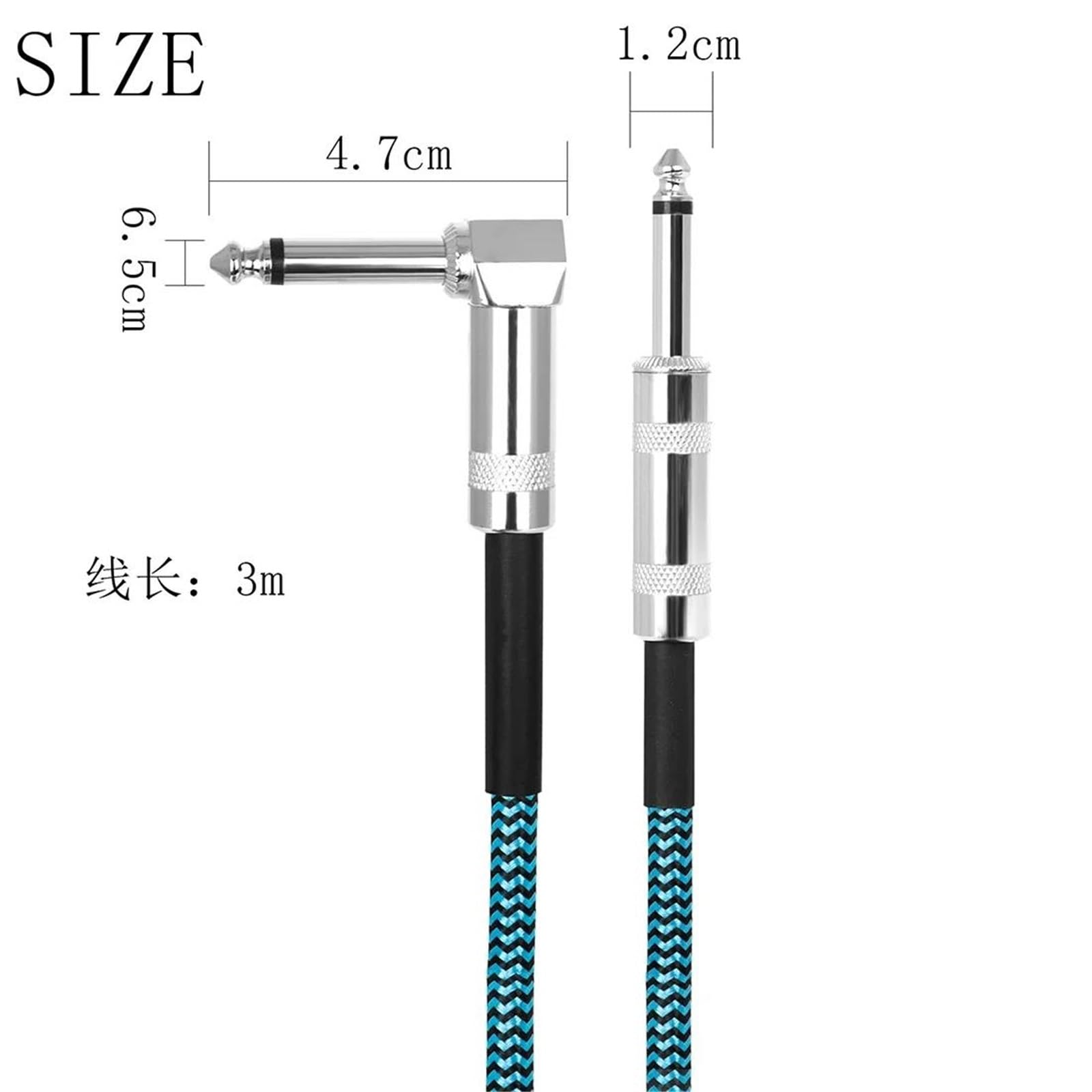 Pleciony Kabel Do Gitar I Basów 6,35 Mm Z Redukcją Szumów Czarno Niebieski Kable Gitarowe O Niskim Poziomie Szumów