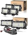 NAOEVO 4 inch LED Pod Lights (4-Pack) 7 inch LED Light Bar 2-Pack with Wiring Harness