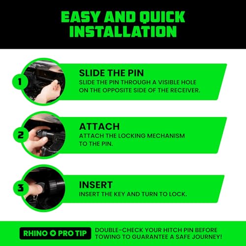 Image of Rhino USA 3 inch Trailer Hitch Pin - Patented Locking Receiver Pin for Class V Hitches - Weatherproof, Anti-Theft, Debris-Protected - Tow Truck Ready - Black 1PK