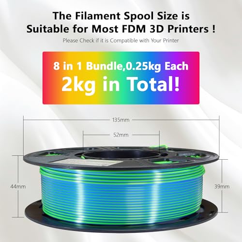 Image of Silk PLA 2 Color in 1 Coextrusion 3D Printer Filament Bundle: White /Red, White /Blue, Blue /Purple, Lime GreenBlue, RedGold, RedBlack, GoldBlack, PurpleBlack, 2Kg Dual Color Silk PLA, 250g x 8
