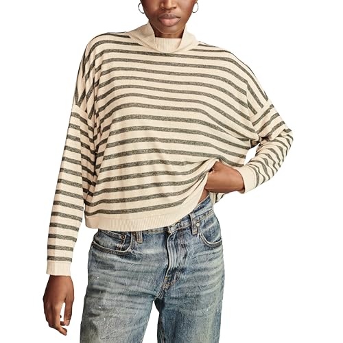 Lucky Brand Women's Cloud Stripe Mock Neck Top, Natural Stripe,