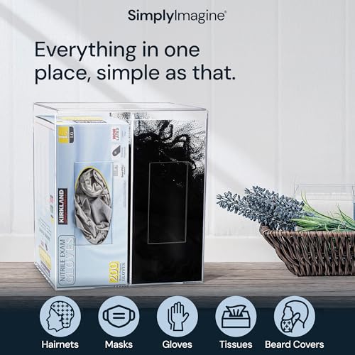 dual hygiene dispenser station - clear acrylic - glove dispenser with dust-free lid - wall-mount amp tabletop glove holder - sanitation station amp mask container amp hairnet holder