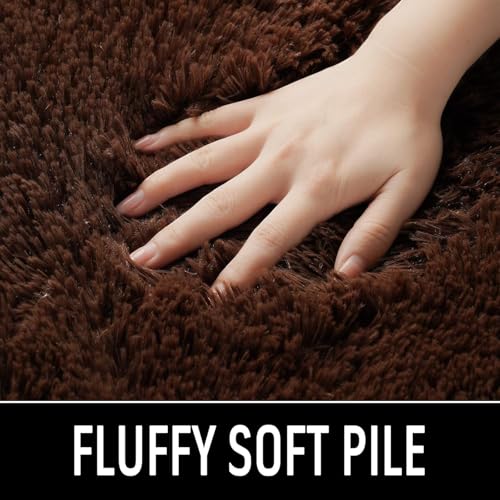 Image of Shaggy Round Area Rug - Soft Plush Circle Solid Color Carpet for Living Room, Bedroom, Kids Room - Fluffy Fuzzy Floor Mat for Home Decor (Coffee, 4x4 feet, Round)