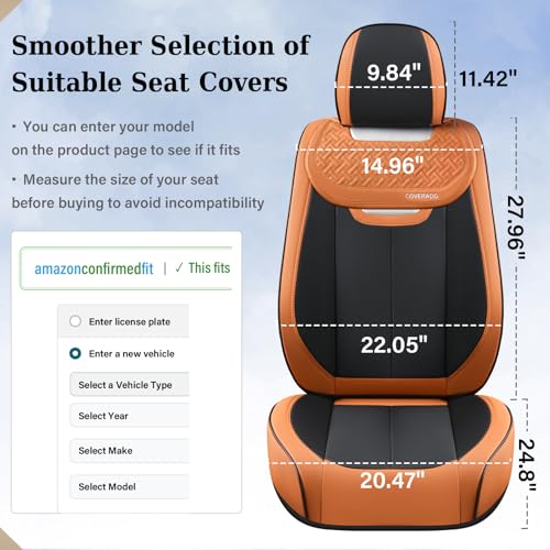 Image of Coverado Car Seat Covers Full Set, Breathable Nappa Leather Seat Covers for Cars, Automotive Seat Covers, Waterproof Front and Back Car Seat Protector Universal Fit Most Cars(Brown&Black)