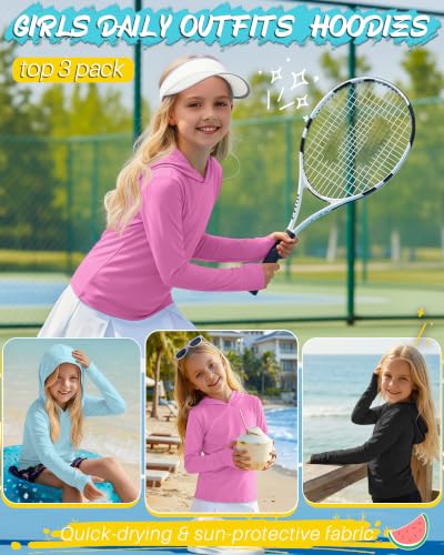Image of 3 Pack Girls Long Sleeve Hoodies Thumbhole Shirts