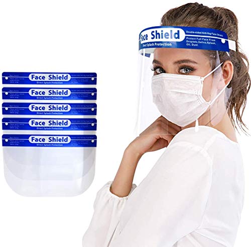 Safety Face Shield, MKBOO 5 PCS Full Face Protect Eyes and Face Plastic Face Shield Anti-Saliva Windproof Dustproof Safety Face Shield with Eye & Head Protection For Women Men