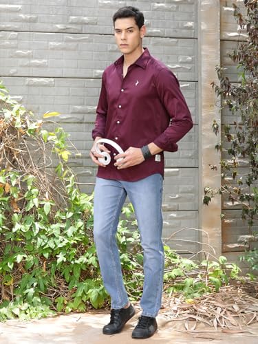 Image of Thomas Scott Men's | Solid | Full Sleeve | Slim Fit | Cotton Blend | Spread Collar | Casual Shirt