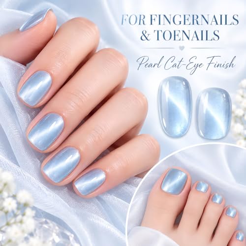 Cat Eye Gel Nail Pen, Blue Magnetic Shimmer Gel Polish with Brush & Magnet - Image 3