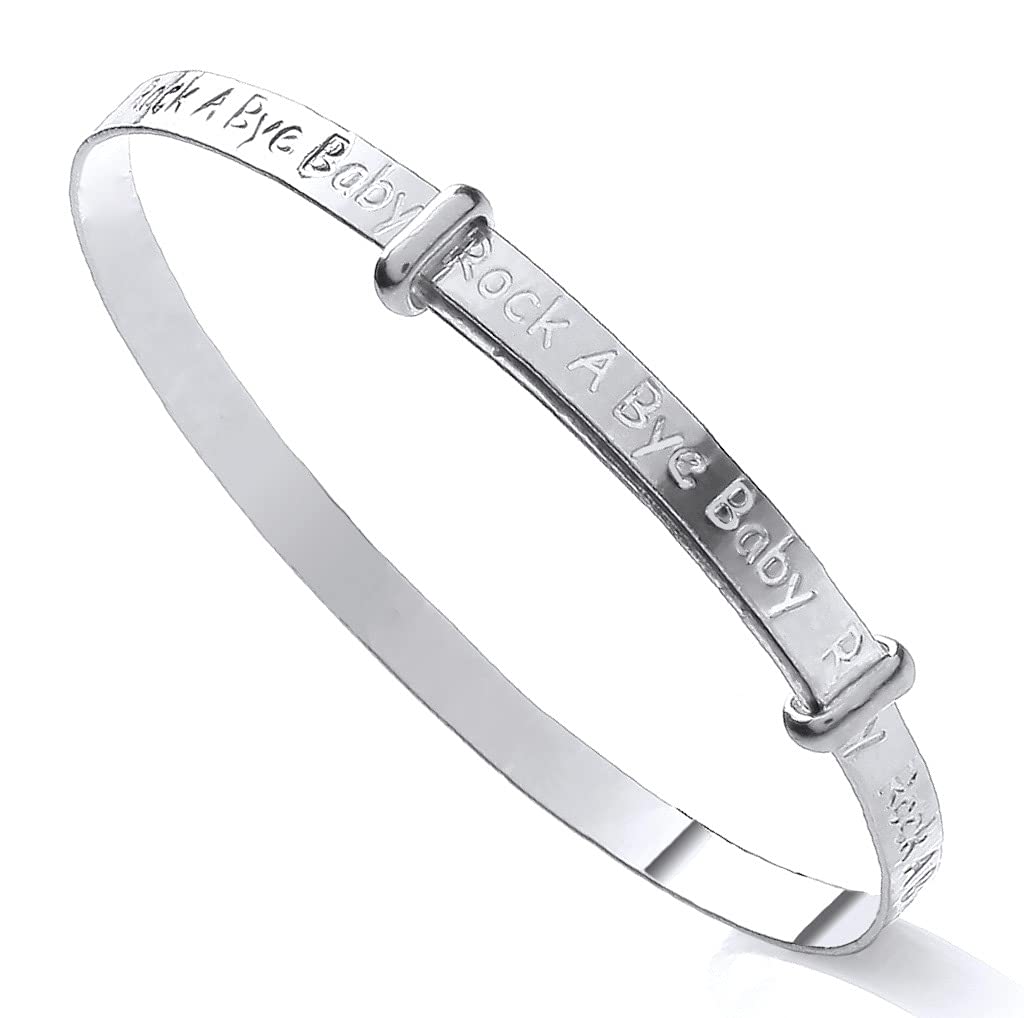 Sterling Silver Expanding Baby Bangle - Rock a Bye Baby, Small, Sterling Silver