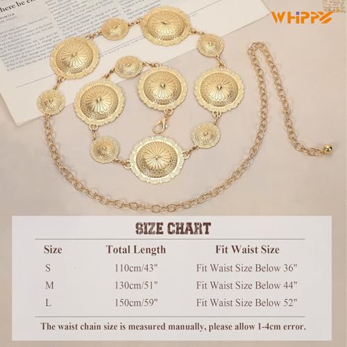 Image of WHIPPY Western Metal Concho Belt for Women Vintage Cowgirl Boho Turquoise Chain Belts for Dresses Jeans
