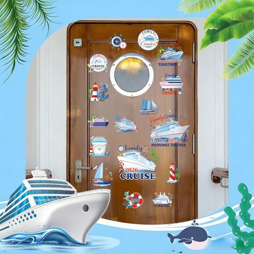 Image of Dazoratix Cruise Door Decorations Magnetic - 16 Pcs Family 2026 Ship Cabin Anchor Magnets Decor Funny Sea Navigation Stickers Fridge Refrigerator Decals for Summer Carnival Party Accessories Supplies