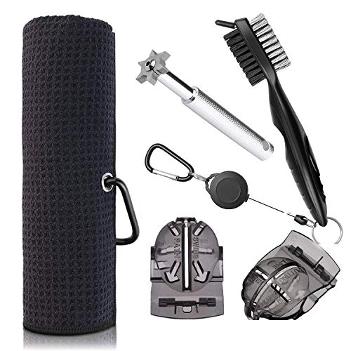 Gzingen Microfiber Waffle Pattern Golf Towel, Brush Tool Kits With Club Groove Cleaner Brush, Golf Club Groove Sharpener Tool, 2 Golf Ball Liner, Perfect Golf Accessories, Ideal For Golfers-Silver #TOP3