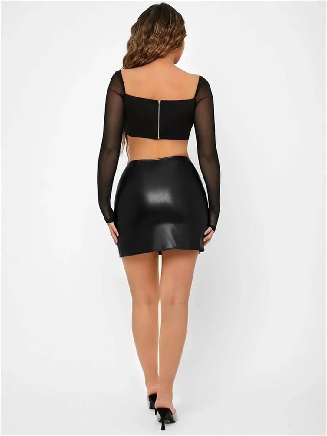 Minifalda corta sexy de cuero mate para mujer, falda entallada con abertura lateral para fiesta