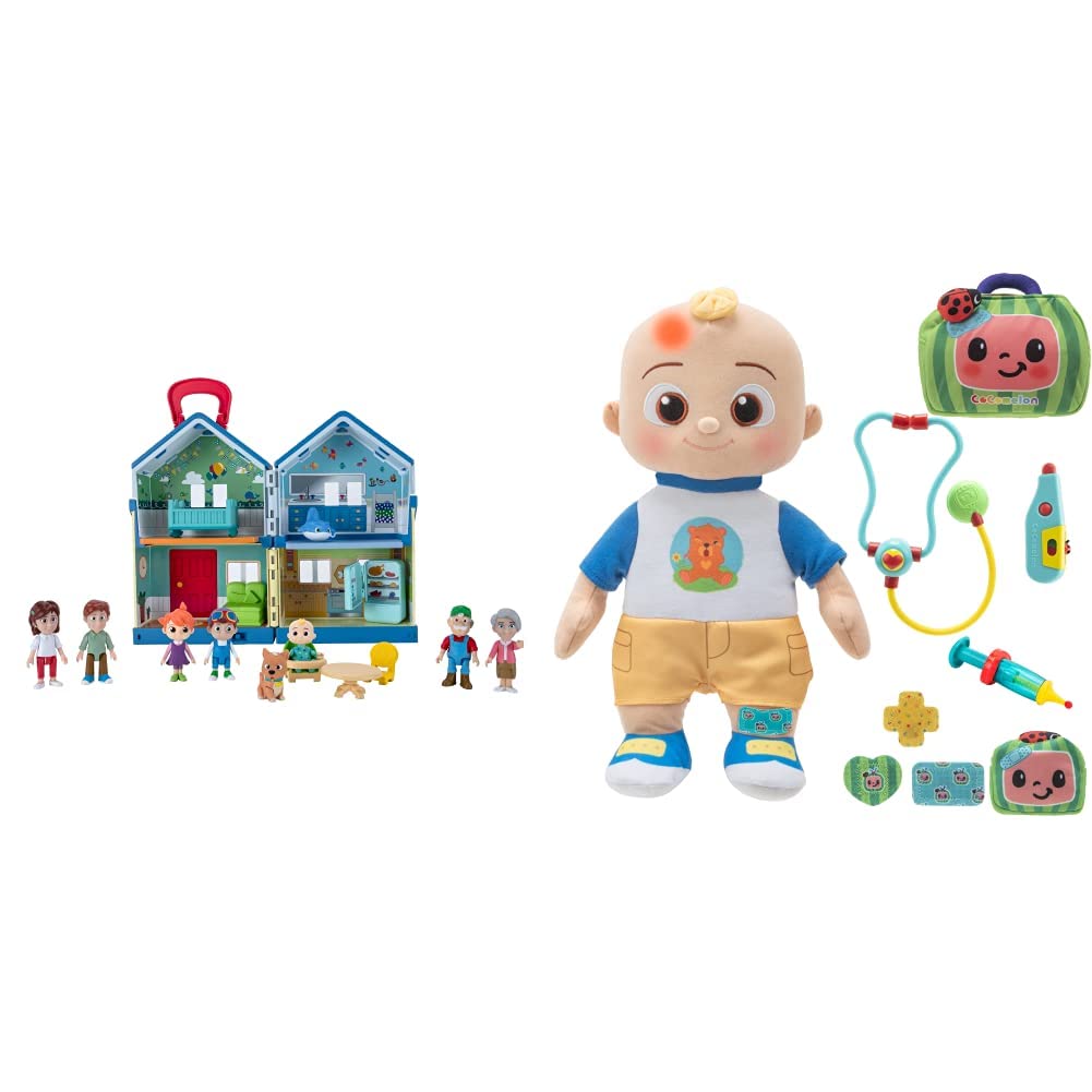 CoComelon Deluxe Family House Playset with Music and Sounds & Boo Boo JJ Deluxe Feature Plush - Includes Doctor Checkup Bag
