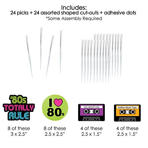 80'S Retro - Dessert Cupcake Toppers - Totally 1980S Party Clear Treat Picks - Set Of 24 #TOP4