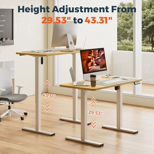 Image of One-Piece Standing Desk 47 x 24 Inches, Small Adjustable Height Desk, Electric Sit Stand Desks Home Office Computer Workstation, Maple