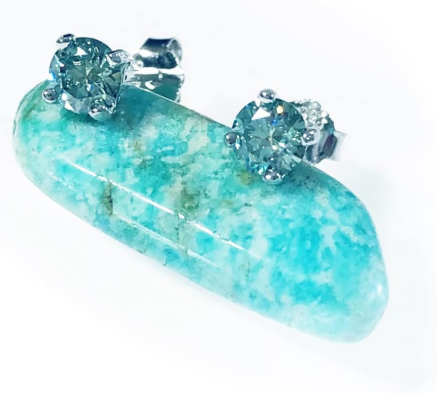 Half Carat 4MM Greenish Blue Moissanite Diamond Earrings Studs, Solid 925 Sterling Silver