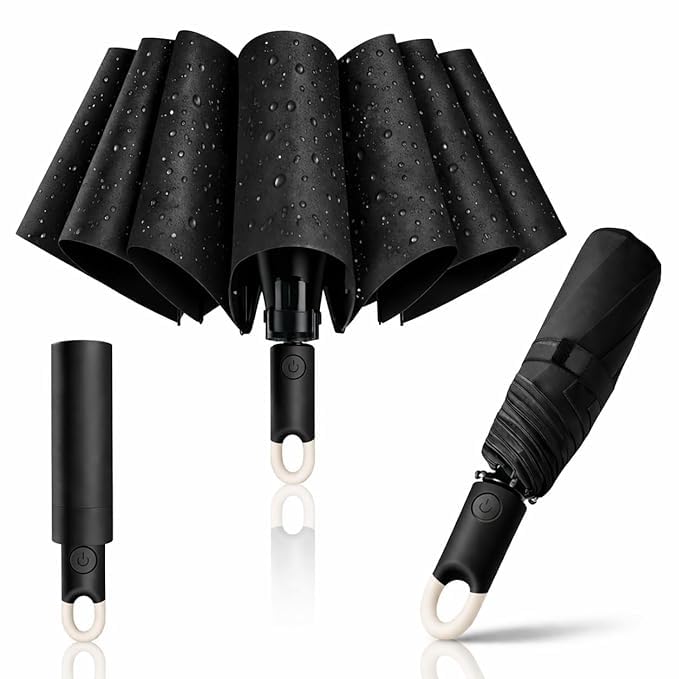 Image of UV Reversible Umbrella with Novelty Carabiner Handle, Travel-Friendly Umbrellas for Sun & Rain Protection, Windproof Compact, Automatic Open /Close, 8 Dual Ribs, Portable Umbrella for Men and Women