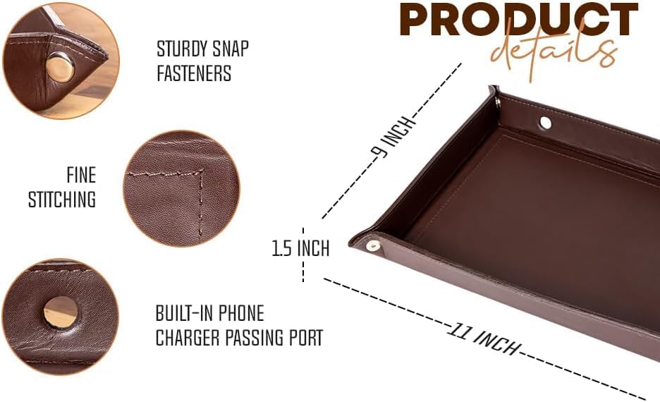 Leather Valet Tray for Men | Key Tray | Nightstand Tray Key Bowls for Entry Table | Everyday Carry Tray | Keys Wallet Organizer Leather Tray | Coin EDC Tray | Mens Valet Tray | Bedside Catch All Tray
