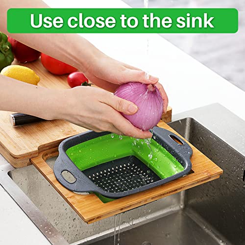 Pyinruoli Expandable Bamboo Cutting Board With Containers,Over The Sink Cutting Board For Kitchen,Meal Prep Deck For Food (Green) #TOP5