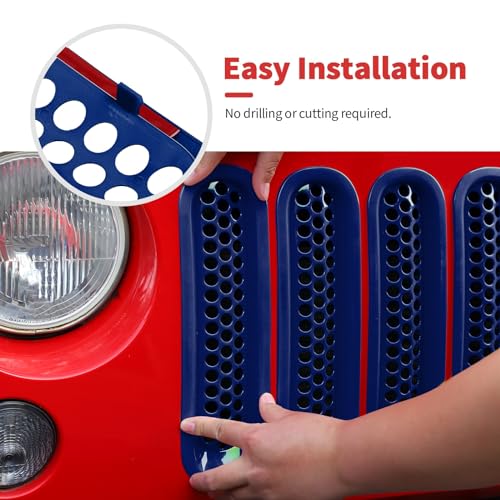 Image of Mesh Grille Grill Insert+ Style Headlight Turn Light Cover Trim Fit for 2007-2018 Jeep Wrangler JK JKU(Blue)