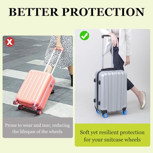 Image of 8Pack Luggage Wheel Protection Cover, Wear Resistant Anti Noise Silicone Protector Cover for 2-3 inch Spinner Wheel for Suitcases Chair Caster Travel, Green