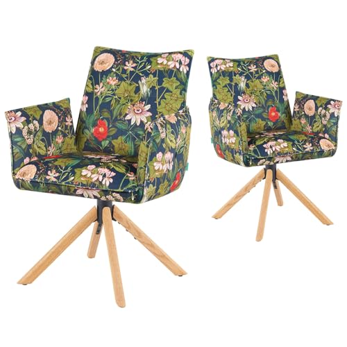 DUBI Möbel Esszimmerstühle 2er Set 360° drehbar mit Rückstellfunktion, Taschenfederkern, hoher Sitzkomfort, bis 150 kg belastbar, Stoff Blumen, Eiche Massivholzgestell geölt (Natur), Mika-Paul DUBI Möbel Esszimmerstühle 2er Set 360° drehbar mit Rückstellfunktion, Taschenfederkern, hoher Sitzkomfort, bis 150 kg belastbar, Stoff Blumen, Eiche Massivholzgestell geölt (Natur), Mika-Paul