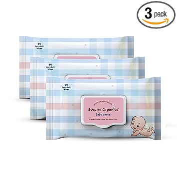 Sceptre Organics Combo of 3 Pack (240 Wipes) || Extra Soft Skincare Wet Baby Wipes with Lid ||White || Large|| 80 Wipes Each Pack