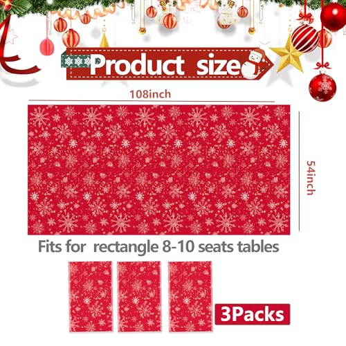 3 Pcs Christmas Snowflake Tablecloth,Red Snowflake Rectangular Plastic Waterproof Table Cover for Winter Holiday Party,Xmas,Birthday Decorations(54 x 108 Inches) – Image 3