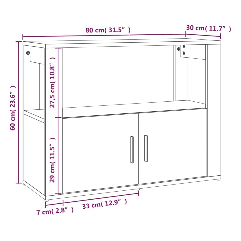 vidaXL Buffet Armoire de Rangement Organisateur de Maison Meuble de Rangement Armoire de Salon Gris Béton 80x30x60 cm Bois d'Ingénierie