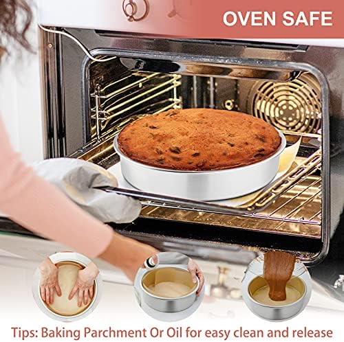 8 Inch Cake Tin Set of 4, Joyfair Stainless Steel Round Cake Baking Pans for Layer Cake Birthday /Wedding/Christmas, Oven Toaster Bakeware, Non-Toxic & Healthy, Mirror Finish & Dishwasher Safe (20cm)