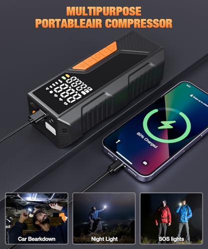 Cordless Tyre Inflator 150PSI, Portable Air Compressor with Digital Display & LED Light, Rechargeable Electric Pump for Car, Bike, Motorcycle & Inflatables - Image 4