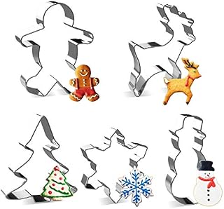 Christmas Cookie Cutter Set - Joyoldelf 5 Piece Stainless Steel Snowflake, Christmas Tree, Reindeer, Gingerbread Boy, Snowman for Kids