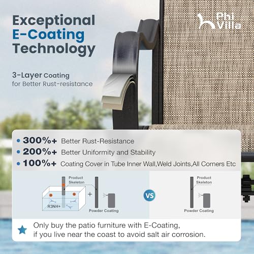 Image of PHI VILLA Patio Dining Table and Chairs, 6 Swivel Dining Chairs with Armrest, Brown Metal Slat Table Top with 1.6 inch Umbrella Hole, Rustproof E-Coating for All Weather
